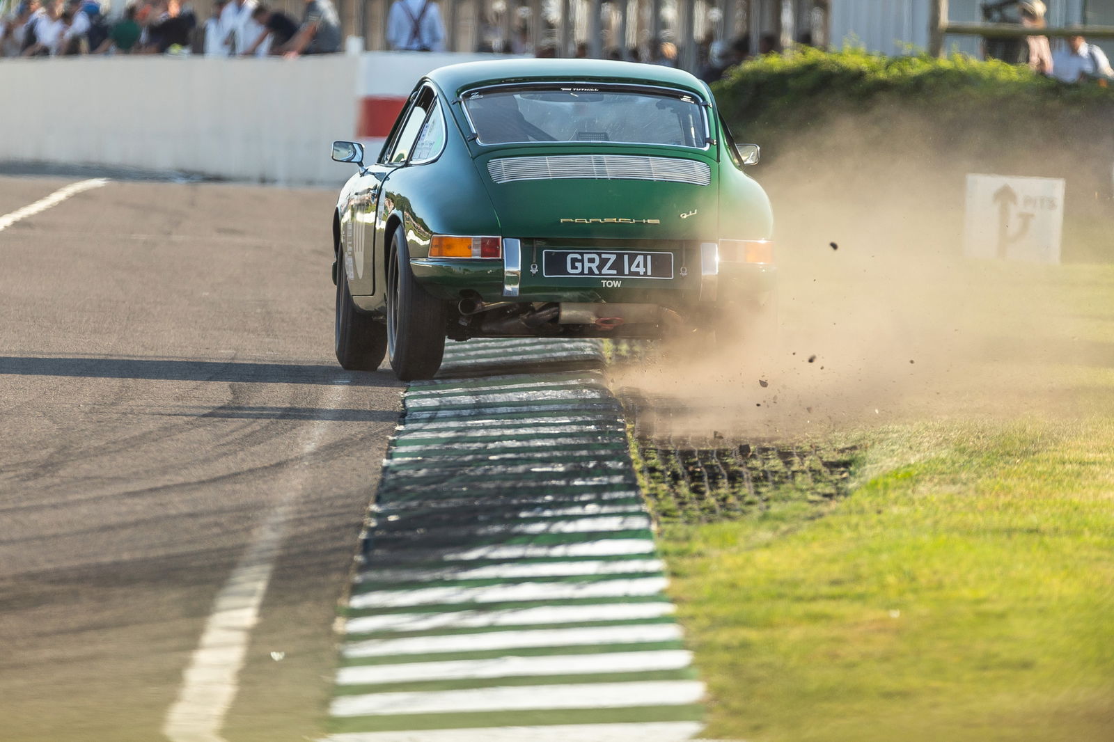A grid of pre-1966 Porsche 911s raced on sustainable fuel this year